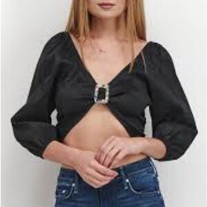 Hosbjerg V-neck Short Blouse Crop Top Sz Medium